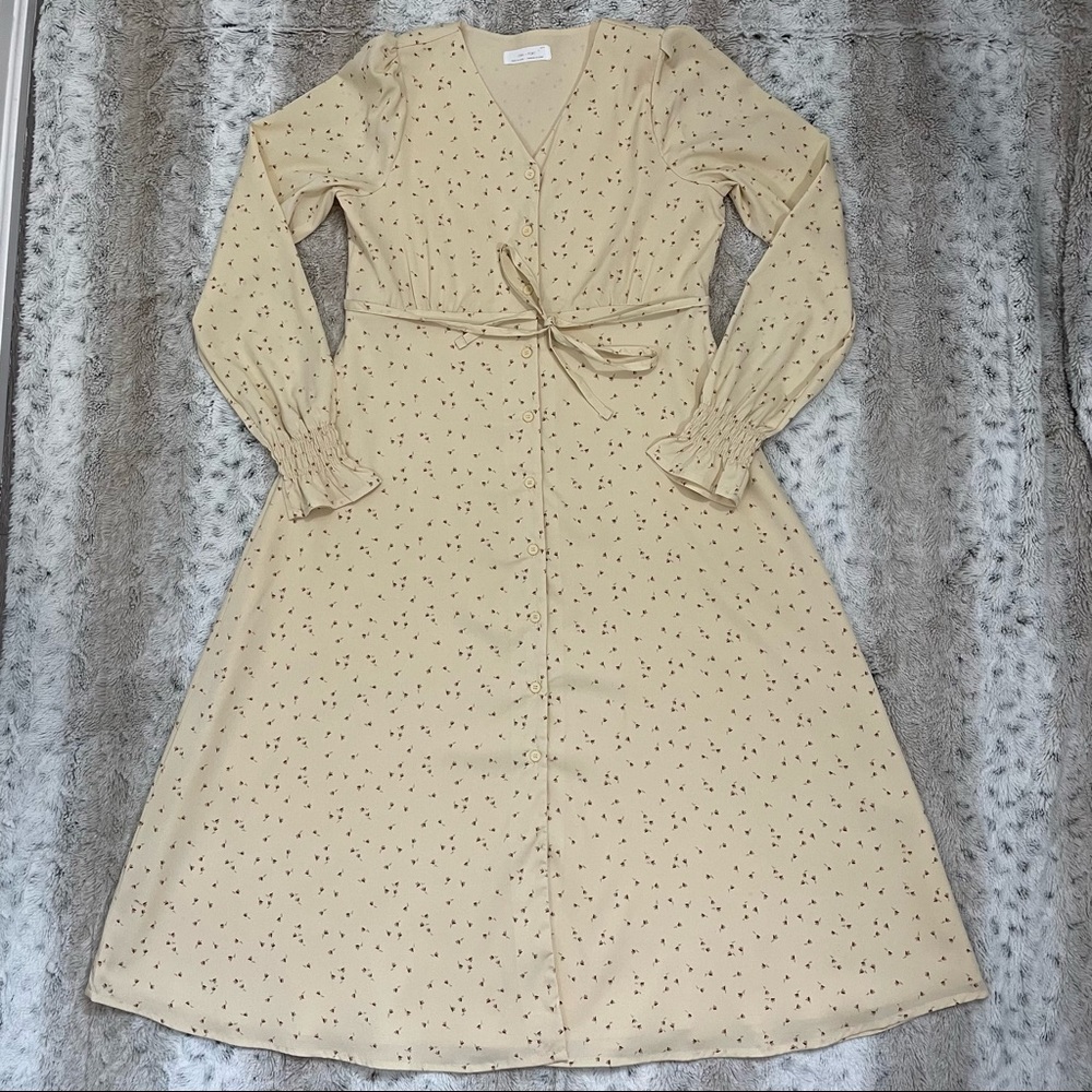 🌟HP🌟OvrSzd XS Oak+Fort Crème Floral Print Prairie Style Long Sleeve Maxi Dress